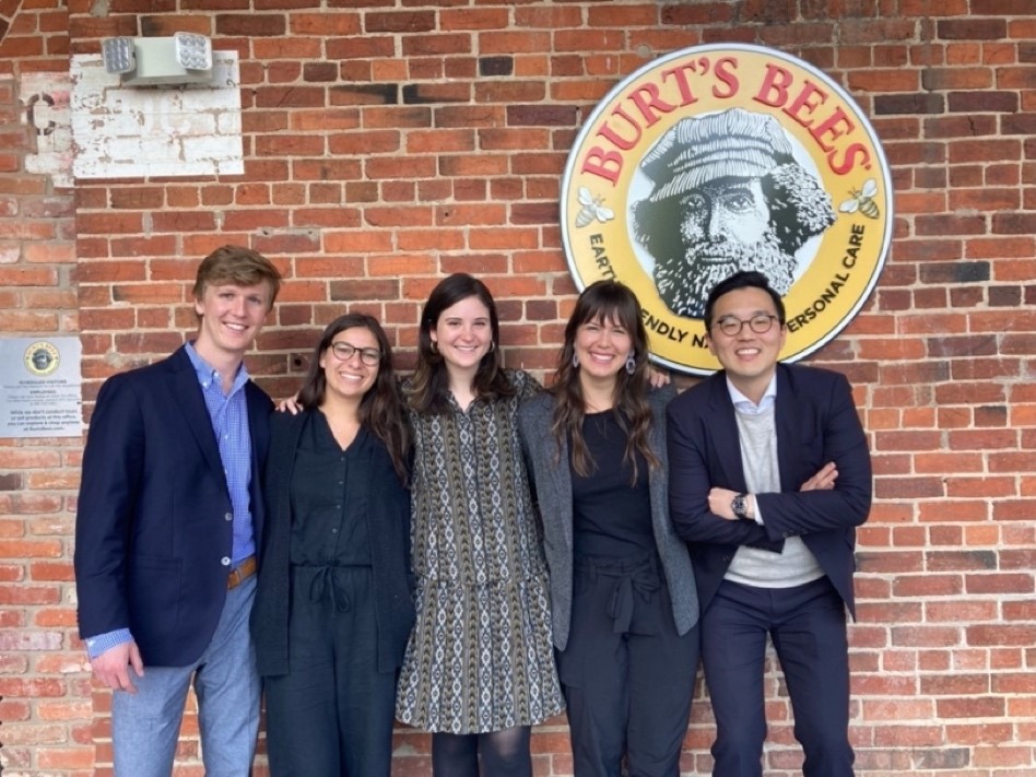 Daytime MBA students working on a sustainability-focused project for Clorox visit the Burt's Bees offices in Durham, NC